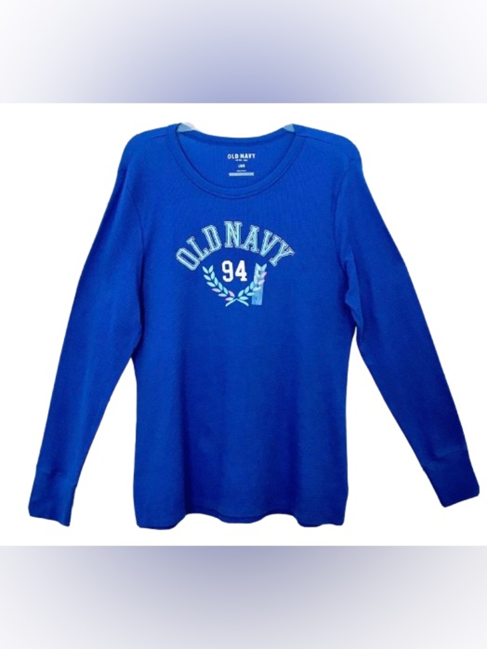 Old Navy Est. 1994 Womens Large Ultraviolet Blue Waffle Knit Long Sleeve T Shirt